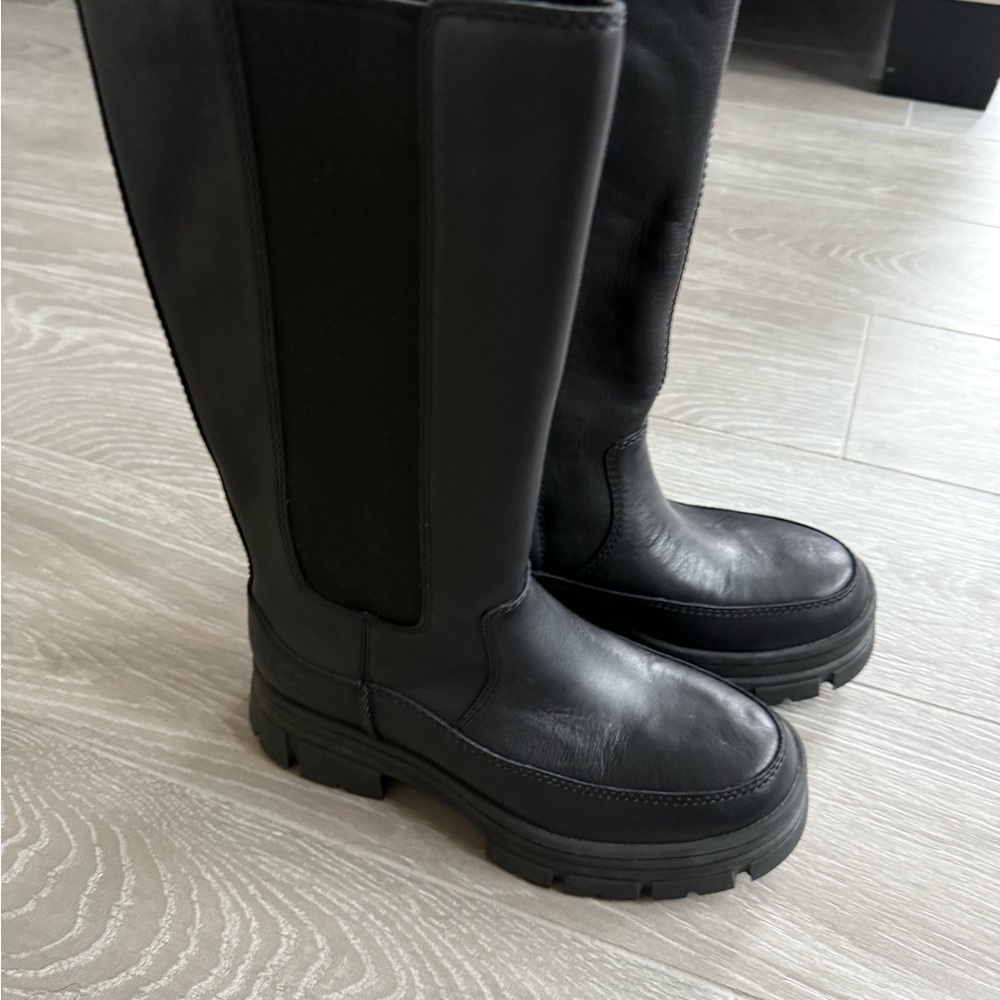 UGG Black Leather Combat Boots